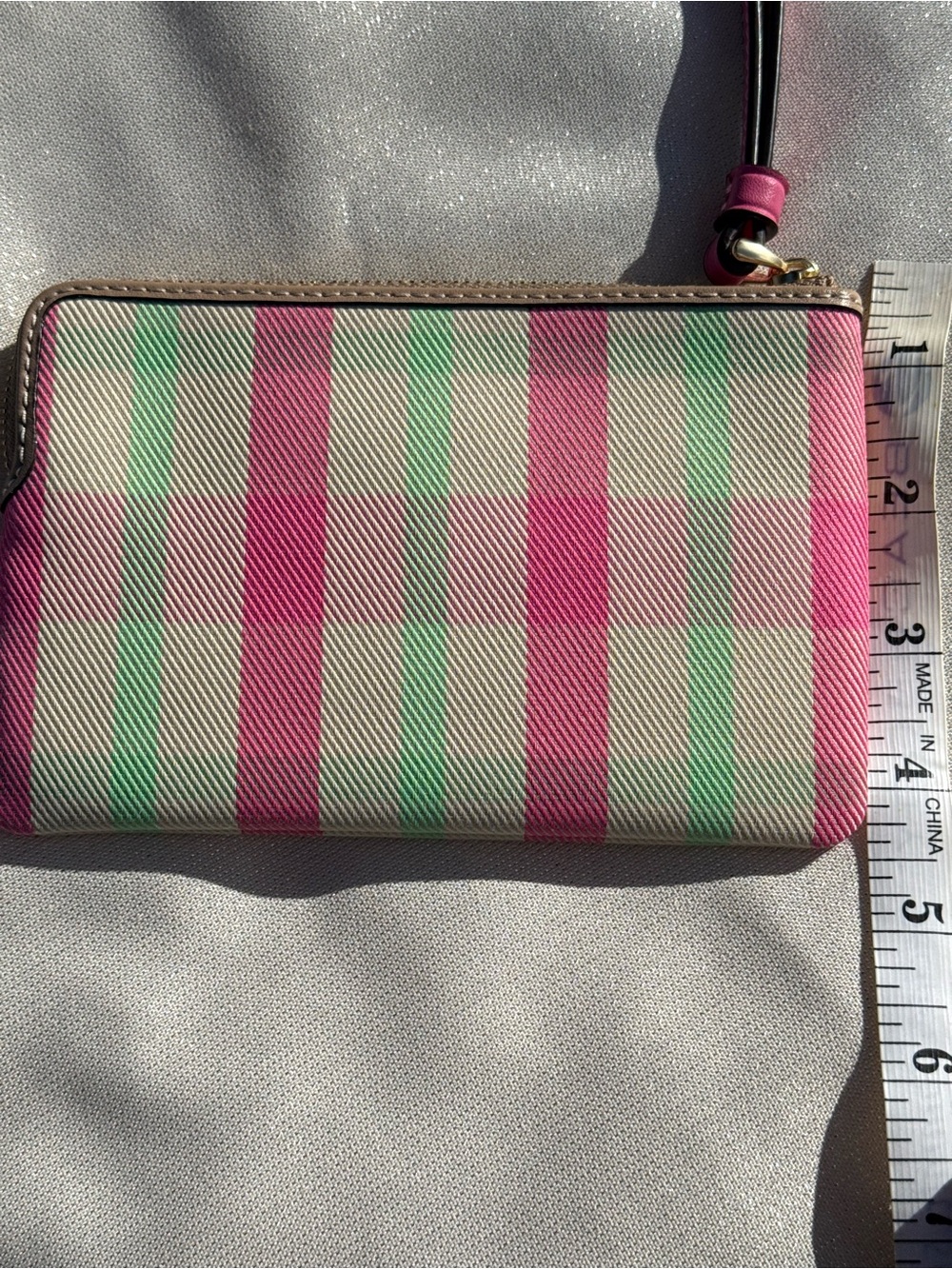 Coach Pink and Mint Stripe Wristlet Clutch with Gold Logo - Picture 3 of 5